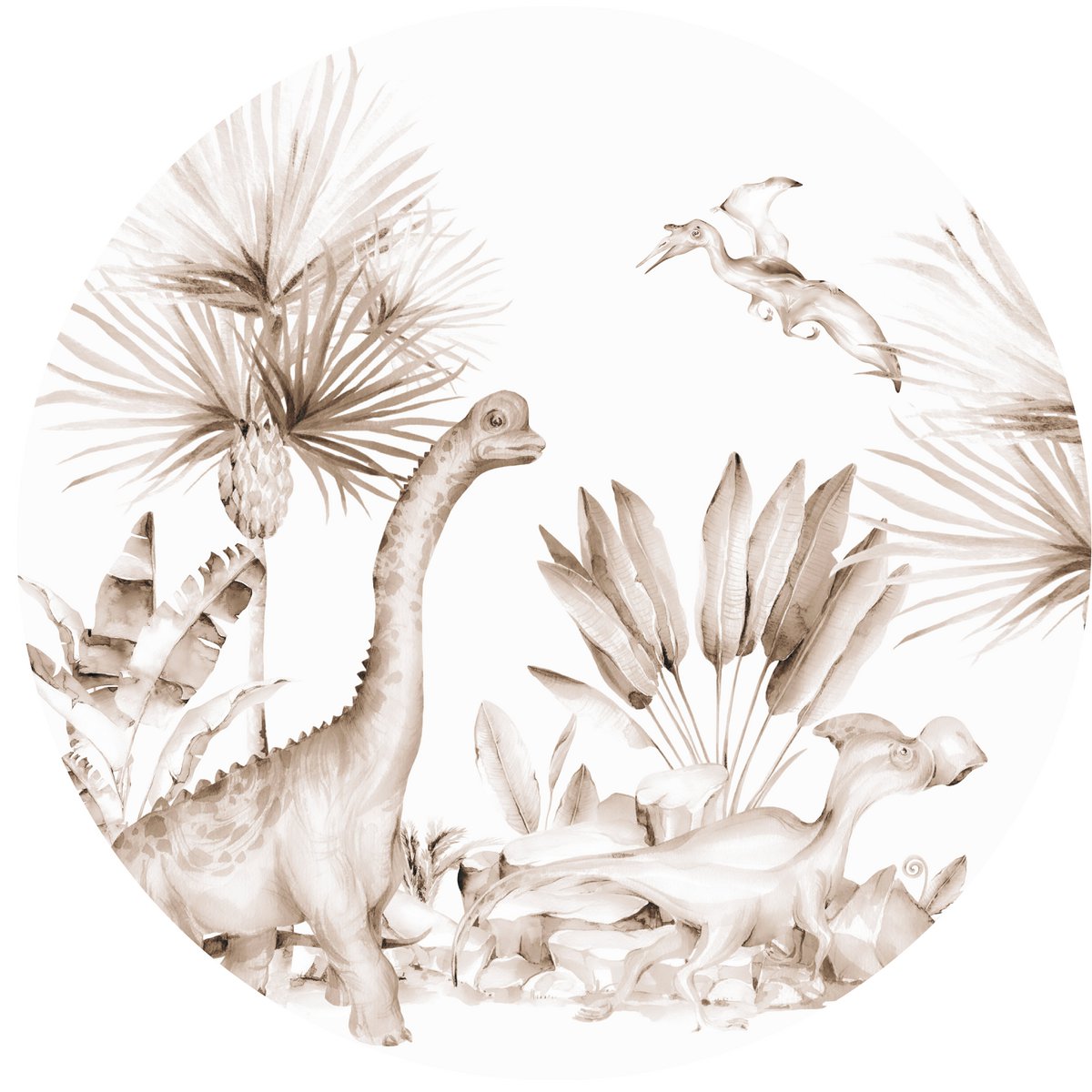 Zelfklevende behangcirkel Dinosaurus | Sepia