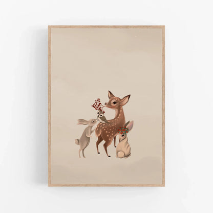 Set van 3 posters - Bosdieren vriendjes beige