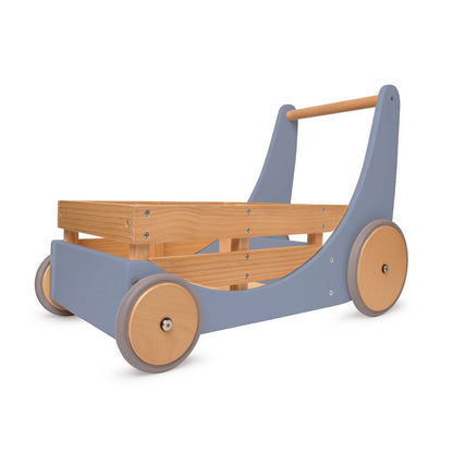 Leren loopwagen &opbergkar, blauw