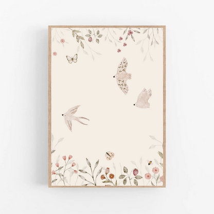 Set van 3 posters - Kevertjes, vogels en bloemen